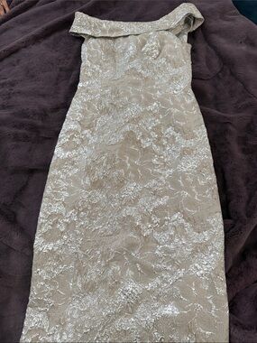 Theia  Metallic Champagne Brocade Dress